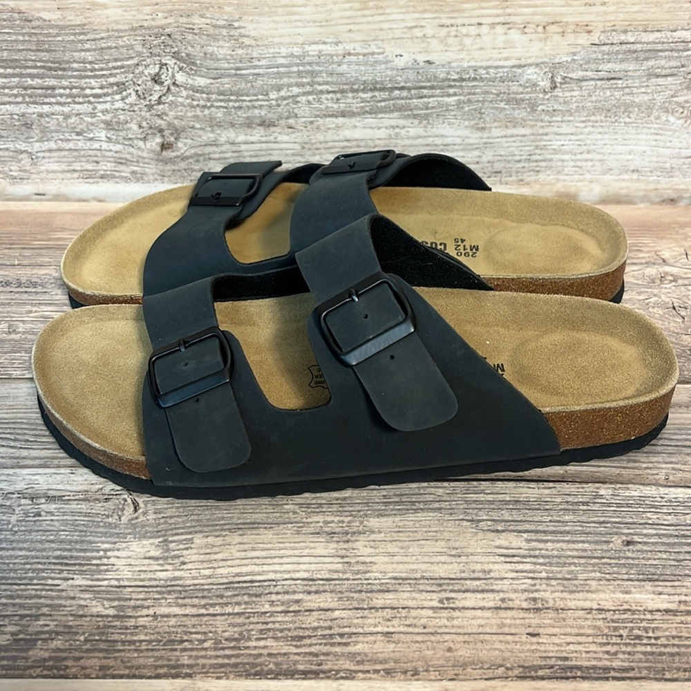 Cushionaire Lane Men's Cork Footbed Sandal Black Nubeck New! C7 - Picture 2 of 5